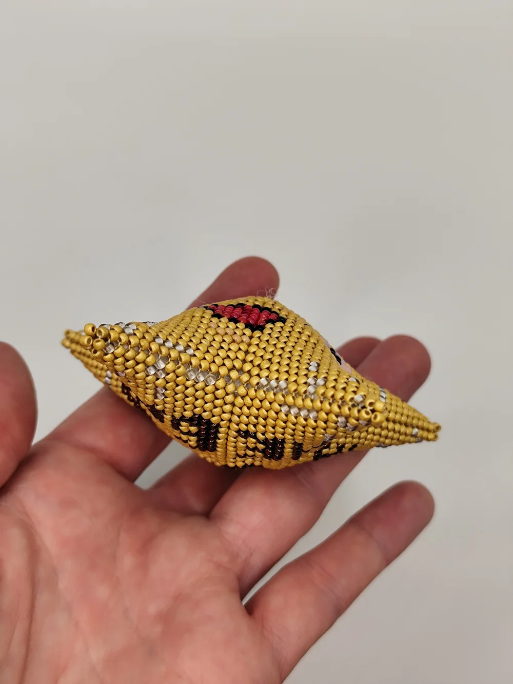 Gold Beaded Star Face Ornament - Decorative Holiday Hanging